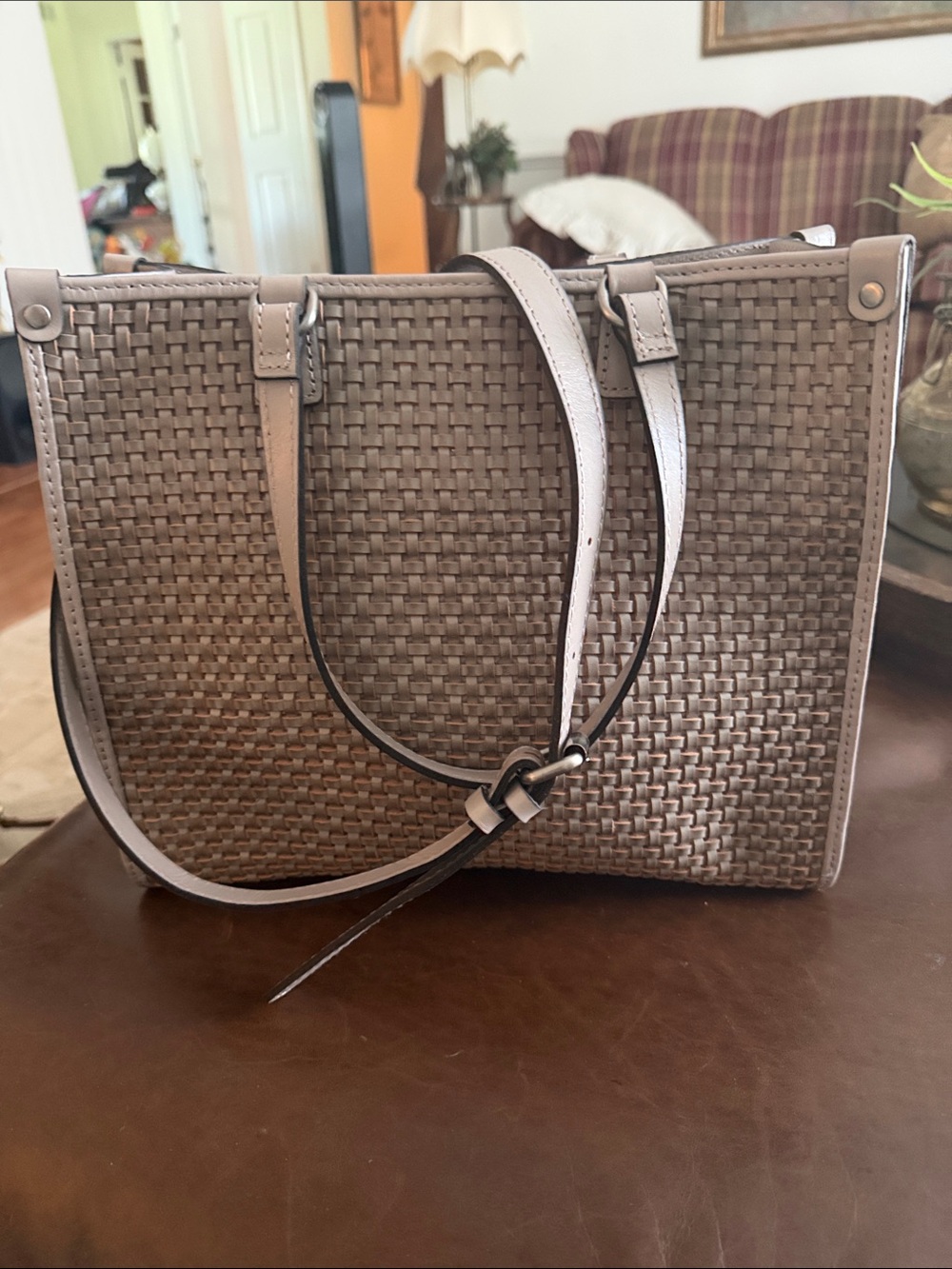Patricia Nash Woven Tote in Taupe Gray